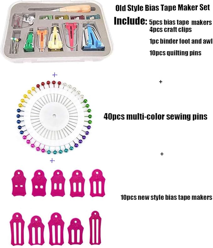 HONEYSEW Single Double Fold Bias Tape Maker Tool Kit Set Fabric Jelly Roll Sasher Tool Set Tools Folding Fabric and Biasing Strips 15sizes