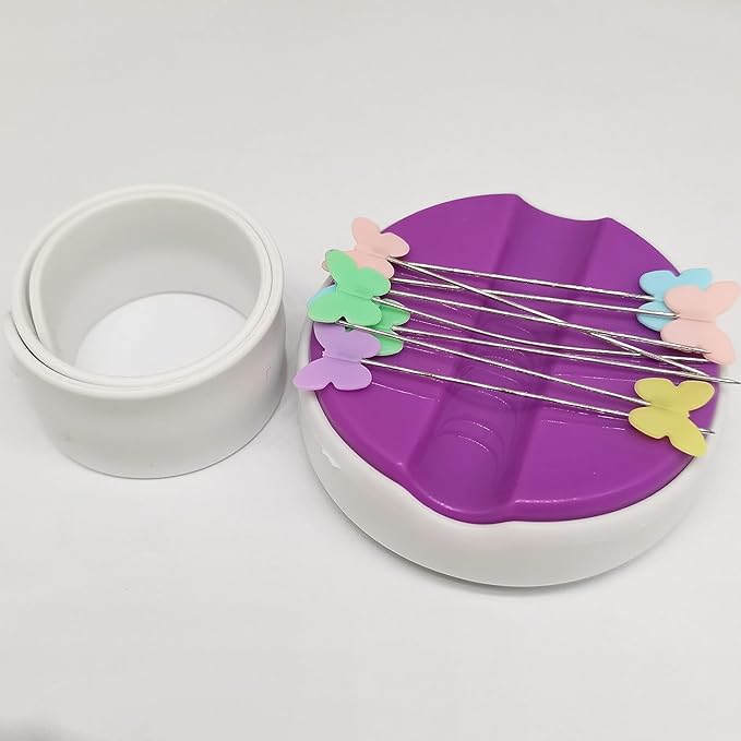 Bequilter Magnetic Wrist Pin Holder for Sewing, Magnetic Slap Band Pin Cushion Come with 100Pcs Flat Head Straight Pins