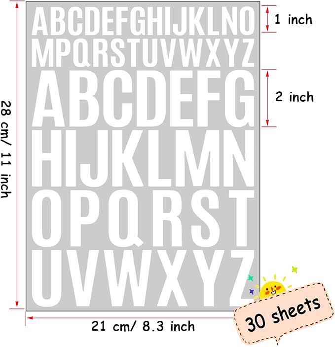 Bemeol Letter Stickers 1560 Pieces 30 Sheets Stick on Vinyl Letters Capital Alphabet Sticker Letter for Craft Bulletin Boards Classroom Home Business Decor(White,1 Inch,2 Inch)