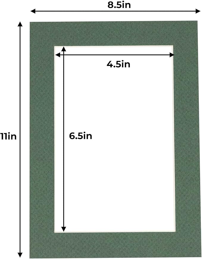 5x7 Mat for 8.5x11 Frame - Precut Mat Board Acid-Free Hunter Green 5x7 Photo Matte For a 8.5x11 Picture Frame, Premium Matboard for Family Photos, Show Kits, Art, Picture Framing, Pack of 100 Mats