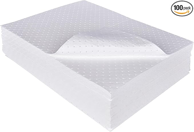 A A IN Oil-Only Absorbent Mat Pads, 100 Pack Oil Spill Pads, 20" x 15" White Absorbent Pads for Spill Control