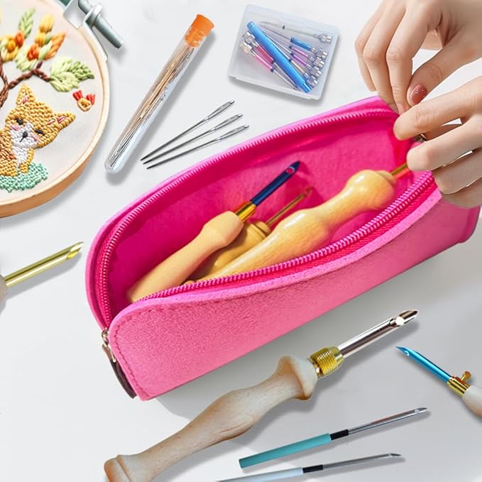 DiaWiew Adjustable Punch Needle Kit - Punch Needle Tool Include Wooden Handle Embroidery Pen Kits - Punch Needle Set for DIY Craft Decoration and Gifts - Perfect for Adults Beginners