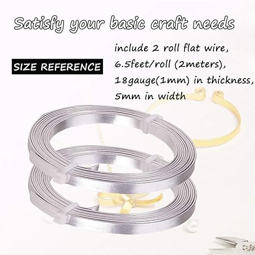 Flat Aluminum Wire Bendable Flat Wire for Crafts 5mm Metal Strips for DIY Jewelry Making Bezel Sculpting Armature 18Gauge 6.5Feet/Roll 2Rolls (5mm Wide, Silver, 2)