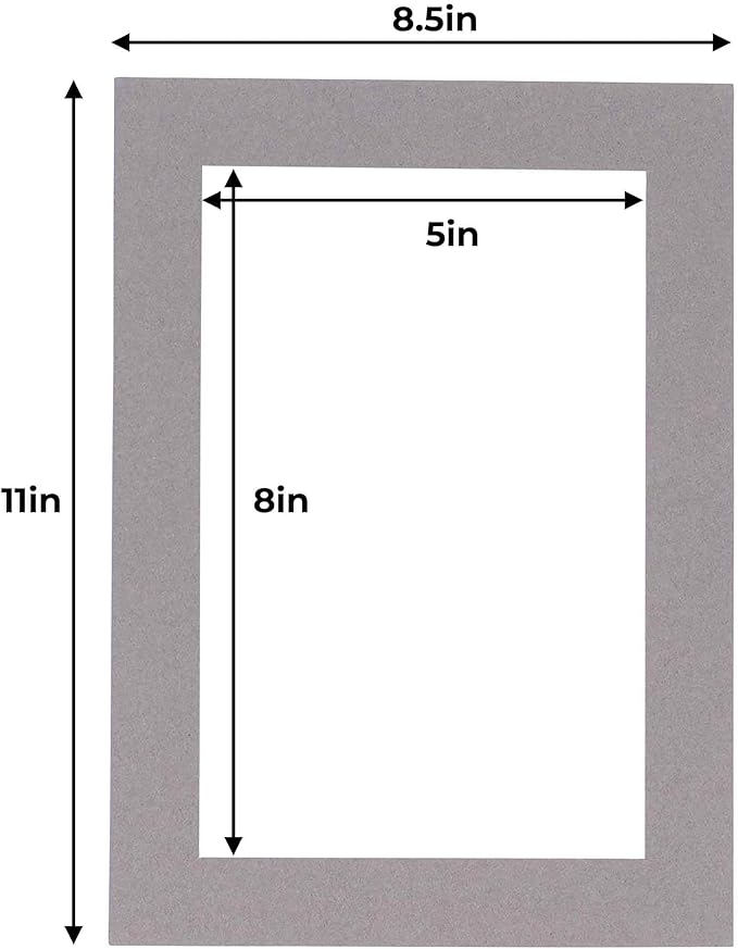 5.5x8.5 Mat for 8.5x11 Frame - Precut Mat Board Acid-Free Charcoal 5.5x8.5 Photo Matte for a 8.5x11 Picture Frame, Premium Matboard for Family Photos, Show Kits, Art, Picture Framing, Pack of 10 Mats