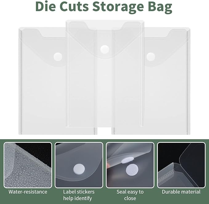 24 Pack Large Clear Die & Stamp Storage Bag Transparent Plastic Folders for Cutting Dies Stencil Embossing Crafts for DIY Scrapbooking Paper Card Craft Organizer Holder