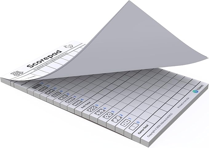Mexican Train and Chicken Foot Dominoes Score Pad - 100 Scoring Sheets per Scorepad, 8.5 x 5.5 Inches - Score Sheets for Double 12 Domino Sets, White, VO-320