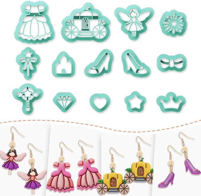 Polymer Clay Cutters - 14 Shapes Princess Theme Polymer Clay Cutters for Jewelry Creativity, Earring Making Kit with Storage Box