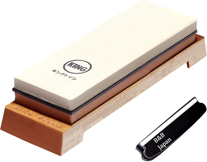 Japanese Knife Sharpener 1000/6000 Grit and Knife Angle Holder Set by B&B japan for Stainless Steel Cutlery and Pointed Carver, Best for Long-Lasting Sharpness, "KING" Trade Mark