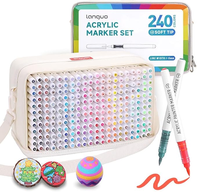 240 Colors Acrylic Paint Markers, Soft Brush Tip Acrylic Paint Pens for Paper, Rock Painting, Glass, Mugs, Fabric, Water Based Drawing Marker Set, Acrylic Painter Ink