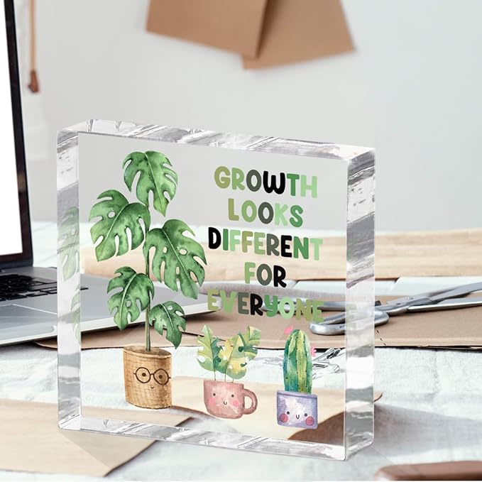 Inspirational Quote Desk Decor Acrylic Sign 4X4 Inch, Watercolor Greenery Positive Affirmation Decorative Signs for Shelf Tabletop Cubicle Room Office, Greenery Gifts for Women Friends