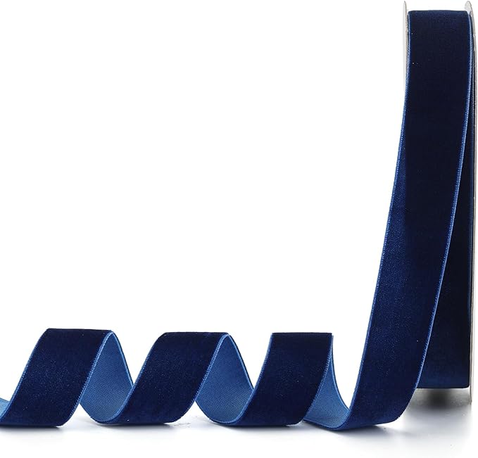 Navy Blue Velvet Ribbon,1" W x 20Yd Single Face,Great for Gift Wrapping,Hair Bows,Handmade Craft and Christmas,Wedding Decoration (1" Navy Blue)