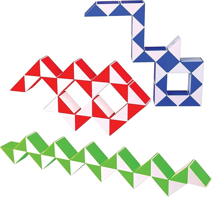 Neliblu Sensory Fidget Snake Cube Twist Puzzles - Stocking Stuffers - Bulk Pack of 3 Assorted Colors
