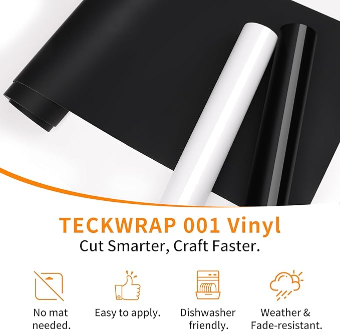 TECKWRAP Smart Permanent Vinyl, (13in x 14ft) - Adhesive Craft Vinyl - Matless Cutting & Easy to Apply for DIY Decal Projects with Maker 3 / Explore 3 Machines, Glossy White