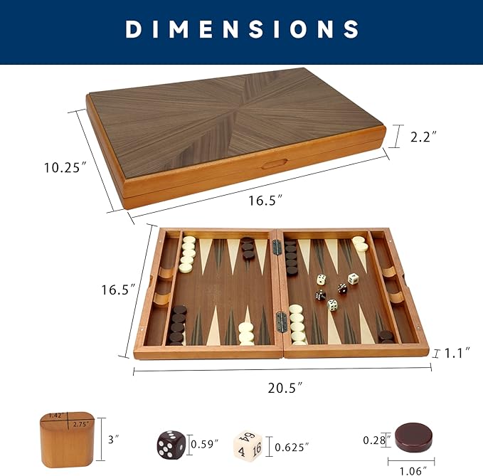 GSE Games & Sports Expert Premium Wooden Folding Inlay Backgammon Board Game Set, Classic Traditional Strategy Board Games (Focus- 17 Inches)