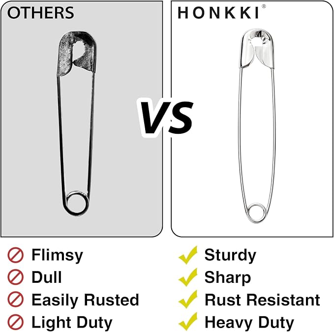 Silver Safety Pins 300 PCS, 5 Assorted Sizes of Durable, Small and Large Safety Pins Bulk, Sharp Edge Pins for Clothes, Sewing, Arts & Craft