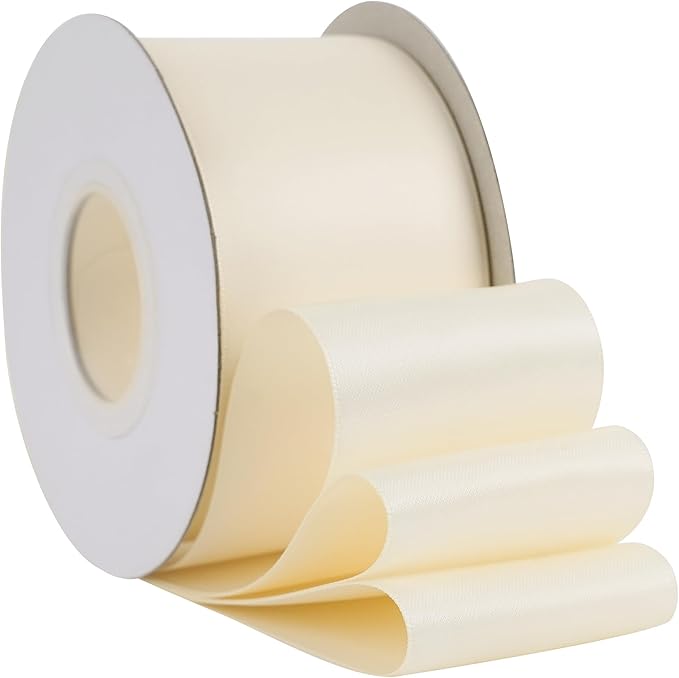 HUIHUANG Ivory Satin Ribbon 2 inch Wide Double Faced Satin Ribbon Beige Ribbon for Gift Wrapping, Bows Making, Flower Bouquet, DIY Crafts, Bridal Shower, Holiday Party Decor -25 Yards/Roll