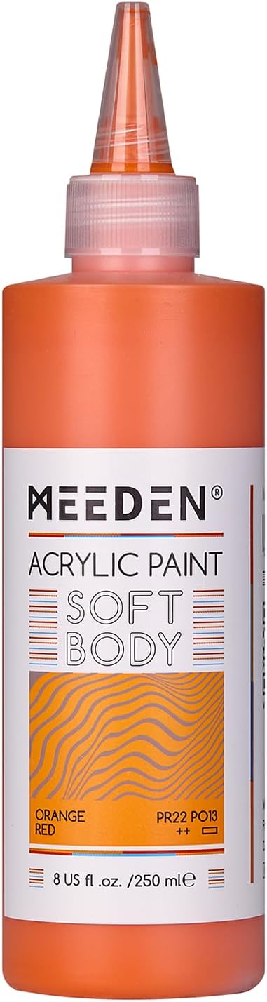 MEEDEN Orange Red Acrylic Paint: Matte Finish 250ml/8.45oz Soft Body Bulk Acrylic Colors in Ergonomic Bottle - Fluid Flow Art Paints for Artists Canvas Painting