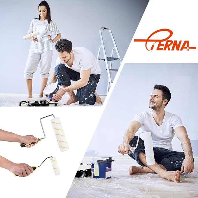 ETERNA Paint Roller Kit, 9 Pieces Paint Supplies for House Painting, with Metal Paint Tray&9 inch+4 inch Paint Rollers&Cover&Frame&Brush, Perfect for Wall Decorating Home DIY Improvement