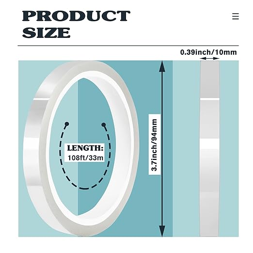 2 Rolls 10mm x33m(108ft) Clear Heat Tape,Transparent High Temperature Heat Resistant Tape,Heat Transfer Tape for Heat Press and Sublimation,Heat Transfer Vinyl,No Residue