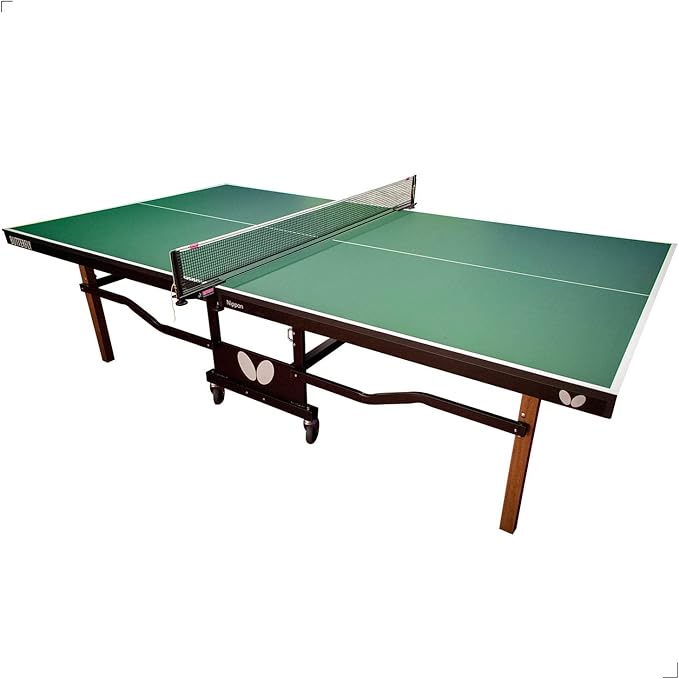 Butterfly Nippon 22 Ping Pong Table—Indoor Rollaway Table Tennis Table—Built Like A Tank—for Tournament, Club, Home Game Room, Institution—Professional Ping Pong Net Included—Playback Option