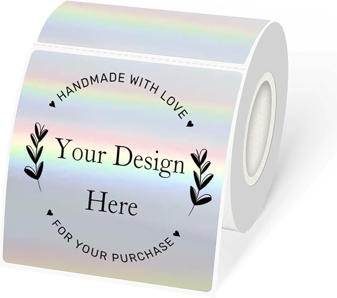 Square Thermal Labels Stickers 3" x 3", Holographic Square Thermal Stickers Labels, Glitter Self-Adhesive Direct Thermals Label for Small Business- Holographic Silver