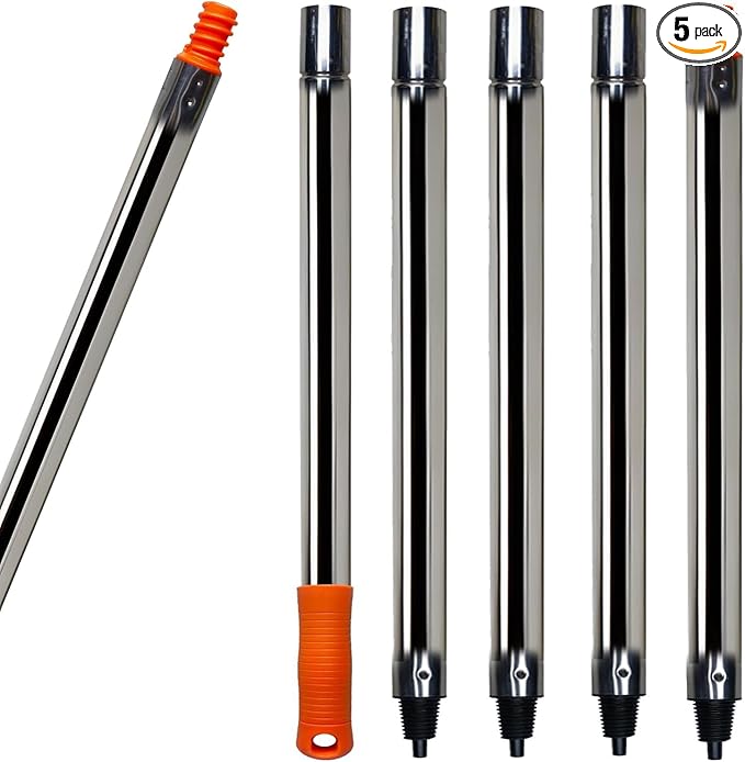 5 PCS Total 6.5 Ft Extension Pole, Paint Roller Stainless-Steel Threaded Splicing Extension Poles for Hand Drywall Sander Wall Cleaning and Polishing Paint Roller Brushes