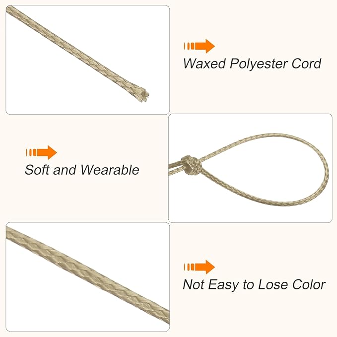 MECCANIXITY Waxed Cord 0.5mm Waxed Polyester Cord 175 Yard Wax String for Bracelet Making, Necklaces, Beading, Jewelry Making and DIY Crafts(Khaki)