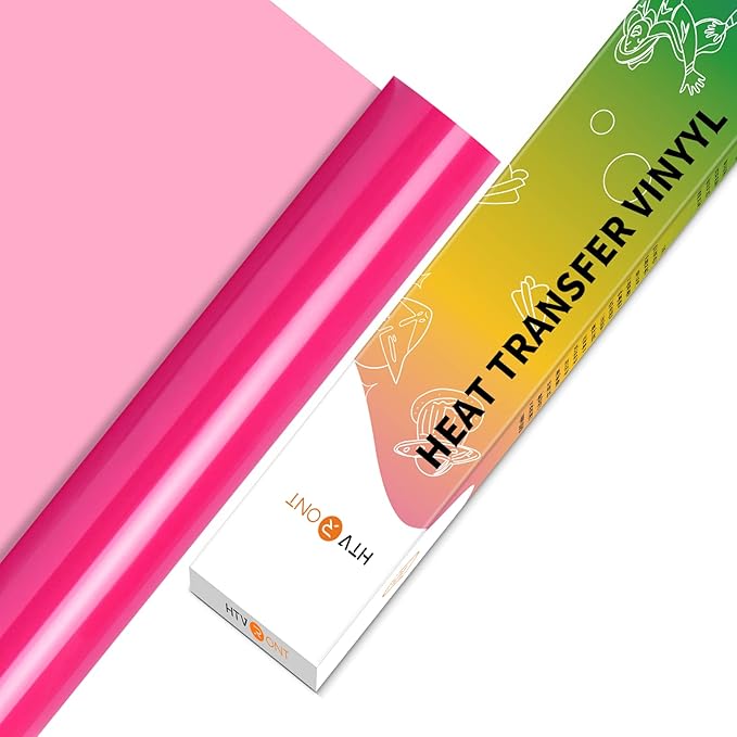 HTVRONT HTV Vinyl Rolls Heat Transfer Vinyl - 12" x 5ft Neon Pink HTV Vinyl for Shirts, Iron on Vinyl for All Cutter Machine - Easy to Cut & Weed for Heat Vinyl Design (Neon Pink)