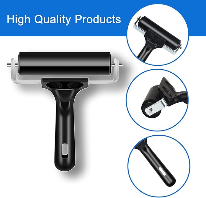 2 Pack Brayer Roller，Professional Rubber rolles ，Handle Comfortable ，for Crafting,Printmaking, Ink, Gluing and Stamping Tools （4+2.4inch）Black