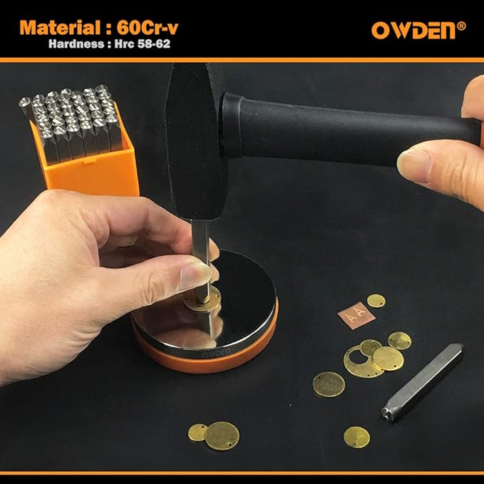 OWDEN Professional 36Pcs. Steel Metal Stamp Set,(1/4”) 6mm,Steel Number and Letter Punch Set,Alloy Steel Made HRC 58-62 for Jewelry Craft Stamping.