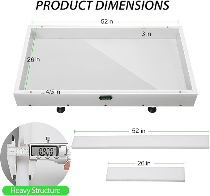 Large Reusable Epoxy Resin Mold 52×26×3 Adjustable Clamping System – Ideal Resin Molds for Coffee Tables, Trays, Cutting Boards & DIY Projects