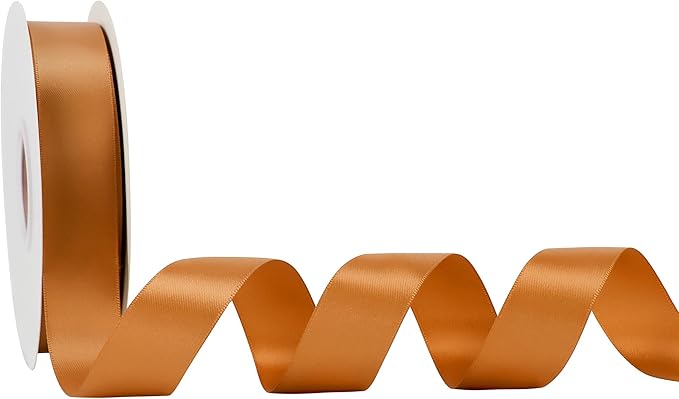 HUIHUANG Burnt Orange Ribbon 1 inch Double-Faced Satin Ribbon 50 Yards Orange Silk Satin Ribbon for Fall Wedding, Gift Wrapping, Flower Bouquet, Invitations, Holiday Decor, Hairs, Bows Making