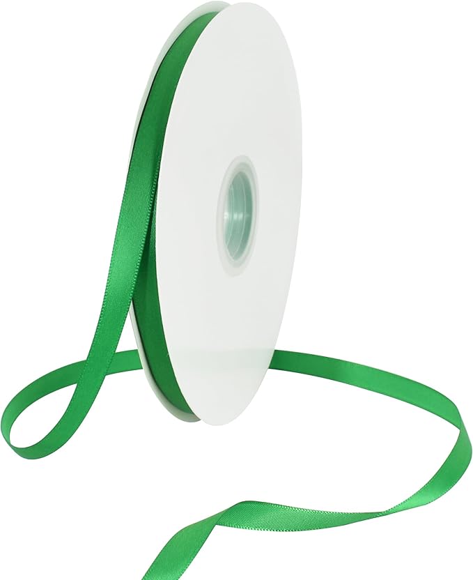 TONIFUL 3/8 Inch x 100yds Bright Green Satin Ribbon Thin Solid Fabric Ribbons Roll for Gift Wrapping Invitation Floral Hair Balloons Craft Sewing Party Wedding Decoration Valentine's Day Bouquet