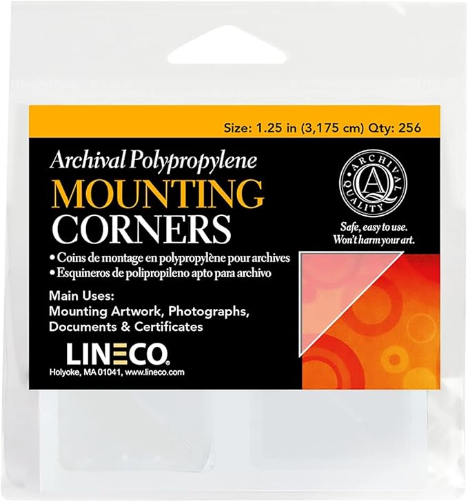 Lineco Acid-Free Archival Polypropylene Mounting Corners, Self Adhesive and Pressure Sensitive, 1.25", for Artwork Pictures and Documents (Qty:256)