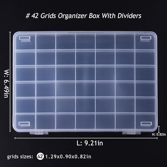 42 Grids Clear Large Plastic Organizer Box With Dividers, Bead Organizers And Storage Compartment Container For Nail Accessories/Jewelry/Craft/Screw/Small Parts/Diamond Painting Art Tools