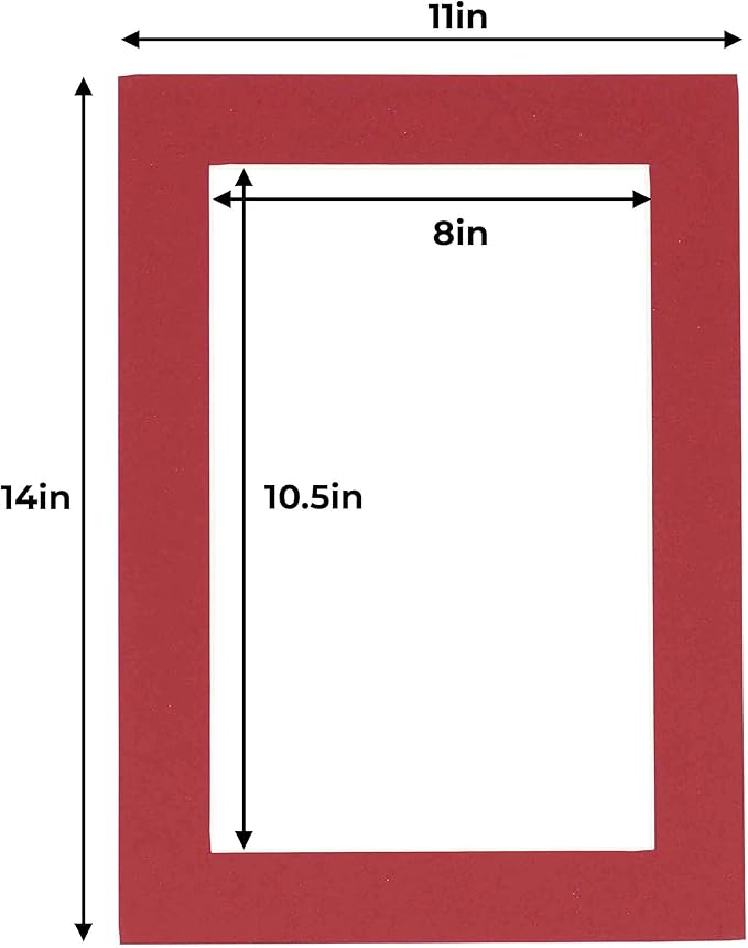 11x14 Mat for 8.5x11 Photo - Precut Deep Red Picture Matboard for Frames Measuring 11 x 14 Inches - Bevel Cut Matte to Display Art Measuring 8.5 x 11 Inches - Acid Free Pack of 100 MATS