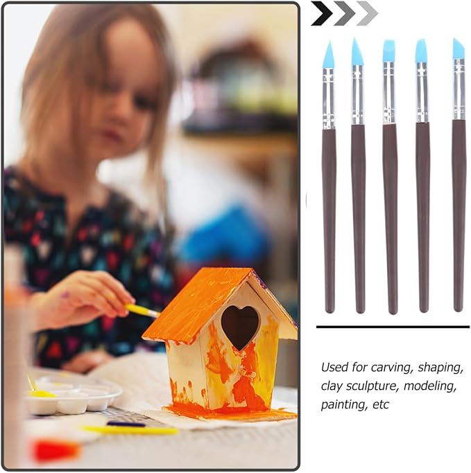 BESTonZON 5pcs Artist Paint Brush Set Silicon Brushes for Painting Masking Fluid Clay Molding, Silicone Sculpting Tools Clay Carving Tools Paint Color Silicone Brush Matching Tool for DIY Handicraft
