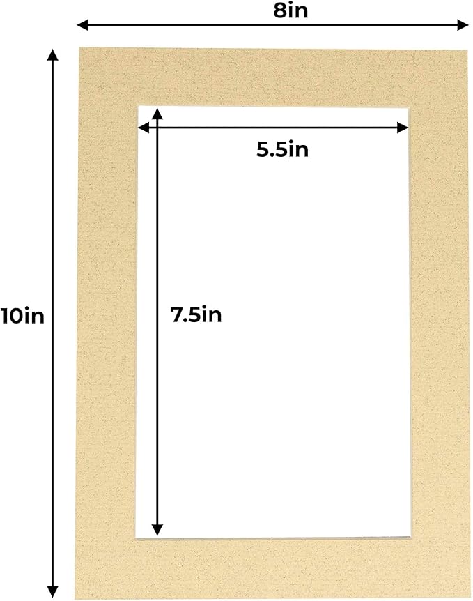 8x10 Mat for 6x8 Photo - Precut Tan Picture Matboard for Frames Measuring 8 x 10 Inches - Bevel Cut Matte to Display Art Measuring 6 x 8 Inches - Acid Free ONE MAT with Backing Board & Clear Bag