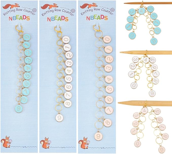 NBEADS 2 Pcs 0-9 Enamel Number Knitting Row Counter Chains, Alloy Stitch Markers Row Counting Accessories for Knitting Crochet Tracking Project Progress