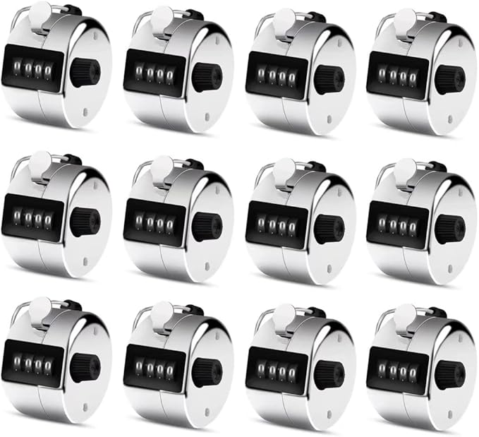 12 Pcs Hand Tally Counter 4-Digit Lap Counter Clicker, Manual Mechanical Handheld Pitch Click Counter with Finger Ring for School Golf & Knitting Row Croche