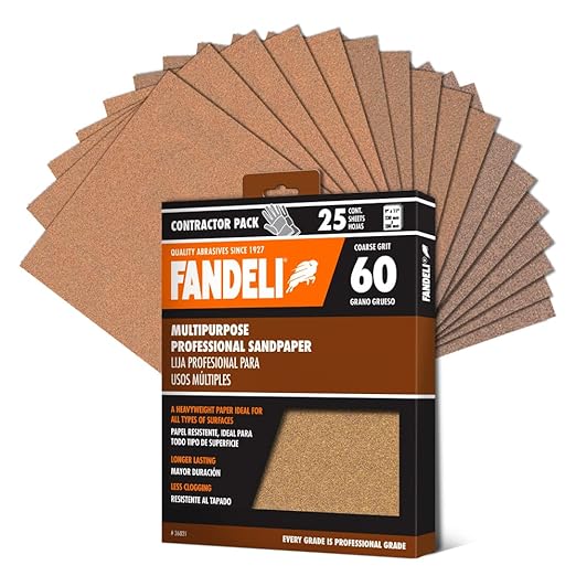 Fandeli 36021 060 Grit Multipurpose Sandpaper Sheets, Brown , 9" x 11", 25-Sheet