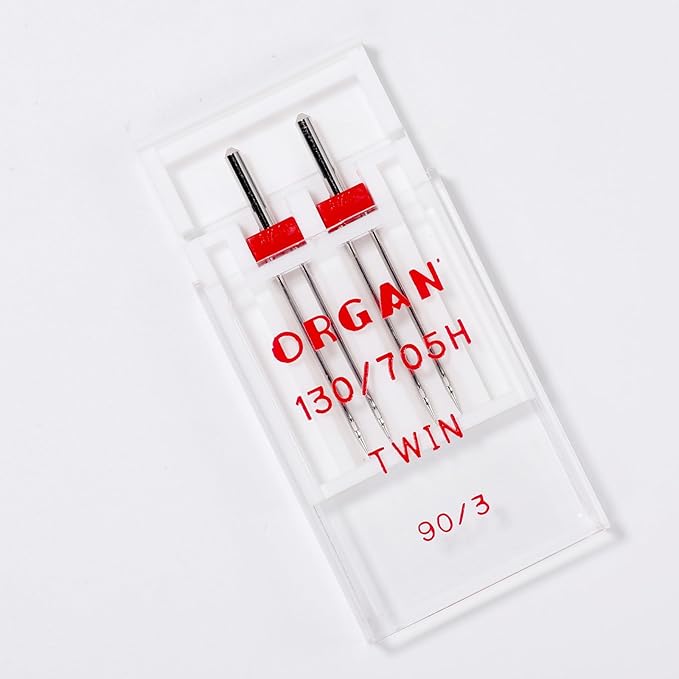 Organ Twin Sewing Machine Needles (Double Needle) Size 90/14 3.0mm, for Medium-Heavy Fabrics, Topstitching, Hems, Compatible with Singer, Brother, Janome Home Machines