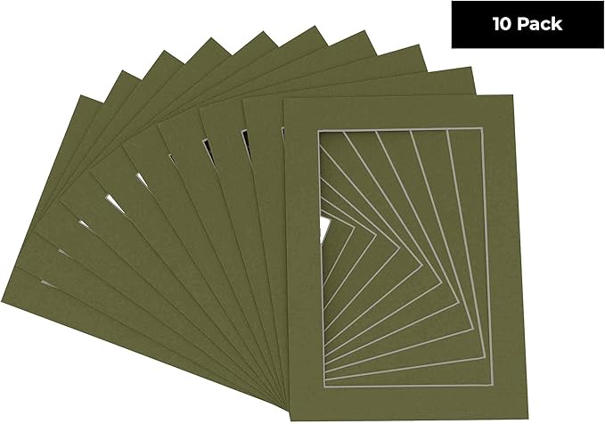 11x14 Mat for 8.5x11 Photo - Precut Dill Green Picture Matboard for Frames Measuring 11 x 14 Inches - Bevel Cut Matte to Display Art Measuring 8.5 x 11 Inches - Acid Free Pack of TEN MATS