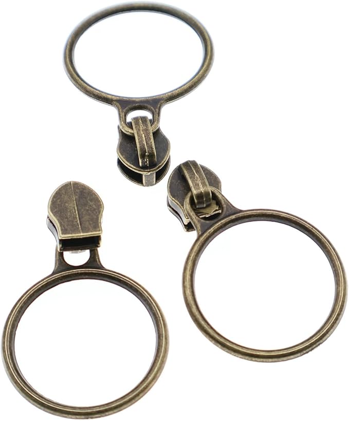 Leekayer #5 Antique Brass Metallic Nylon Coil Zippers by The Yard Bulk 10 Yards with Ring Pulls(Brown Tape with 25pcs Brass Sliders for DIY Sewing Tailor Craft Bag(Brown)