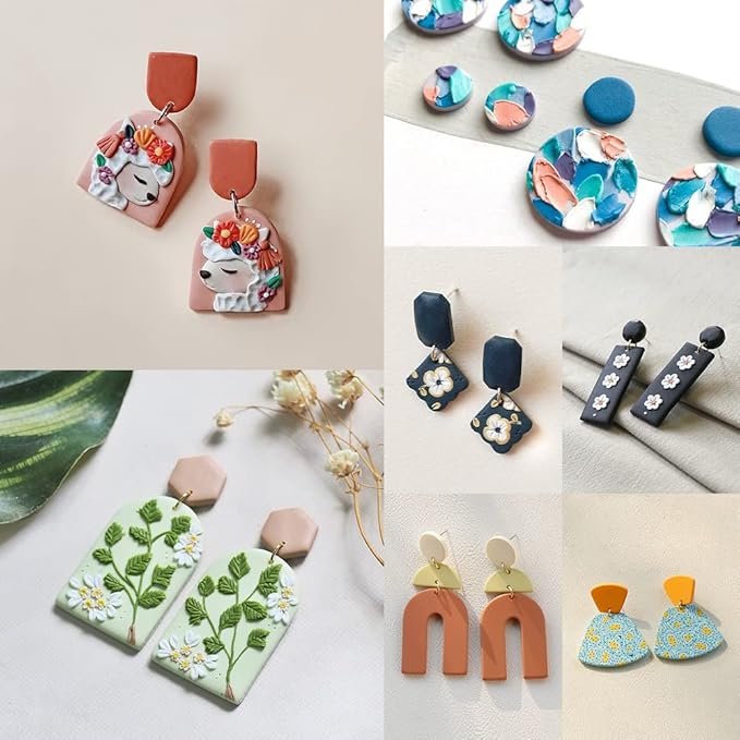 PTFJZ Polymer Clay Cutters for Earring Making - 160pcs Clay Tools Set with Earrings Accessories, 42+8pcs Different Shape Plastic Clay Cutters (Style B- Green+Purple)