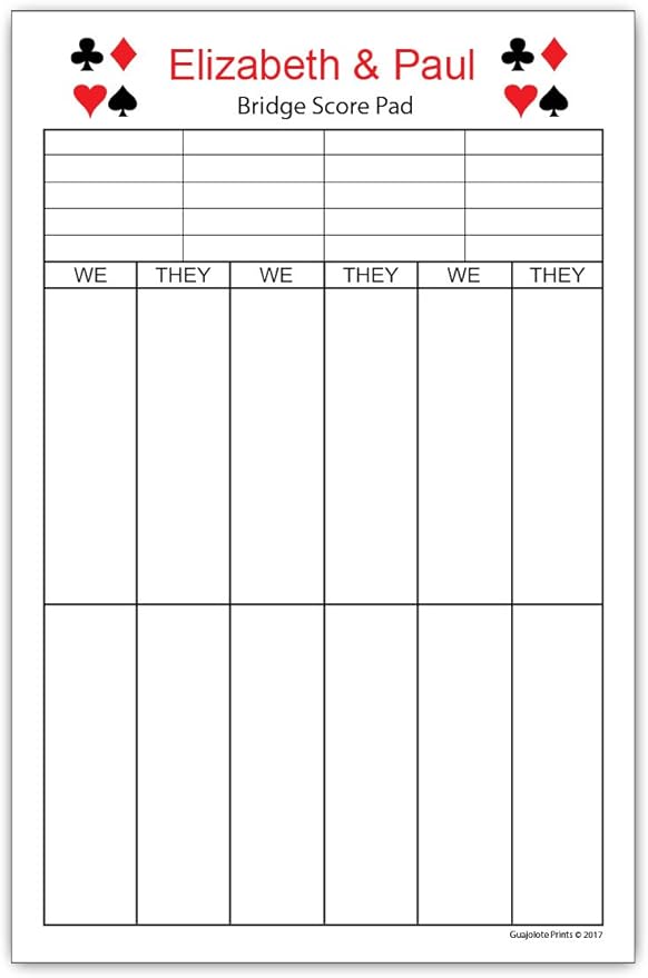 Personalized Bridge Score Pad - 5.5 x 8.5 inch, 50 Sheets Notepad Tally