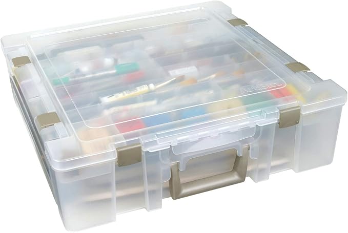 ArtBin 6981AB Super Satchel Deluxe Divided Base, Large Portable Art & Craft Organizer with Drawers, [1] Plastic Storage Case, Clear