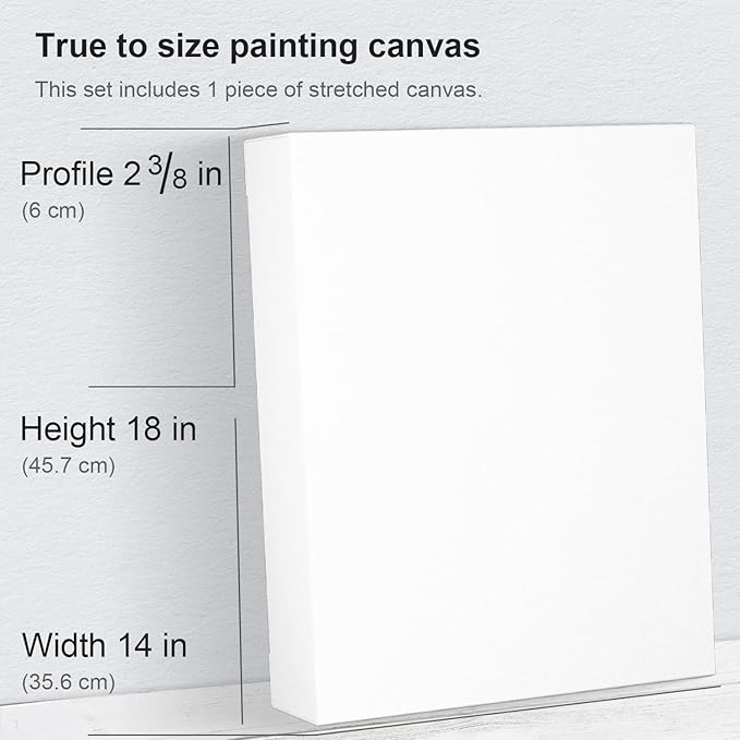 PHOENIX 14x18 Inch Museum Canvas - 2 3/8 Inch Thick Porfile Deep Large Stretched Canvas for Painting 1 Pack 100% Cotton 11 Oz. Gesso Primed White Blank Professional Canvas Oil & Acrylic Paints