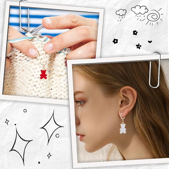 SUNNYCLUE 1 Box 14pcs Crochet Stitch Marker Stitch Markers Knitting Bear Stitch Marker Charms Animals Leverback Enmamel Cute Stitch Marker for Knitting Weaving Sewing Needleworks DIY Craft Supplies