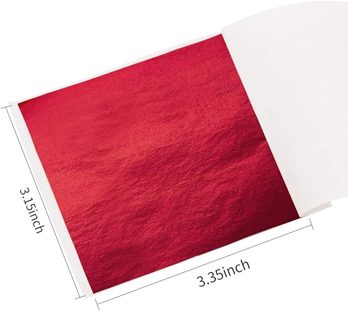 KINNO 100 Sheets Imitation Gold Foil Sheets - Leaf Paper for Arts Decoration, Sculpture, Gilding, Nails, Handcrafts, Picture Frames, Paintings, Furniture, Wall (red)